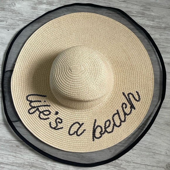 Lifes a Beach Sequined Summer Hat With Lace Net Edge main image 6